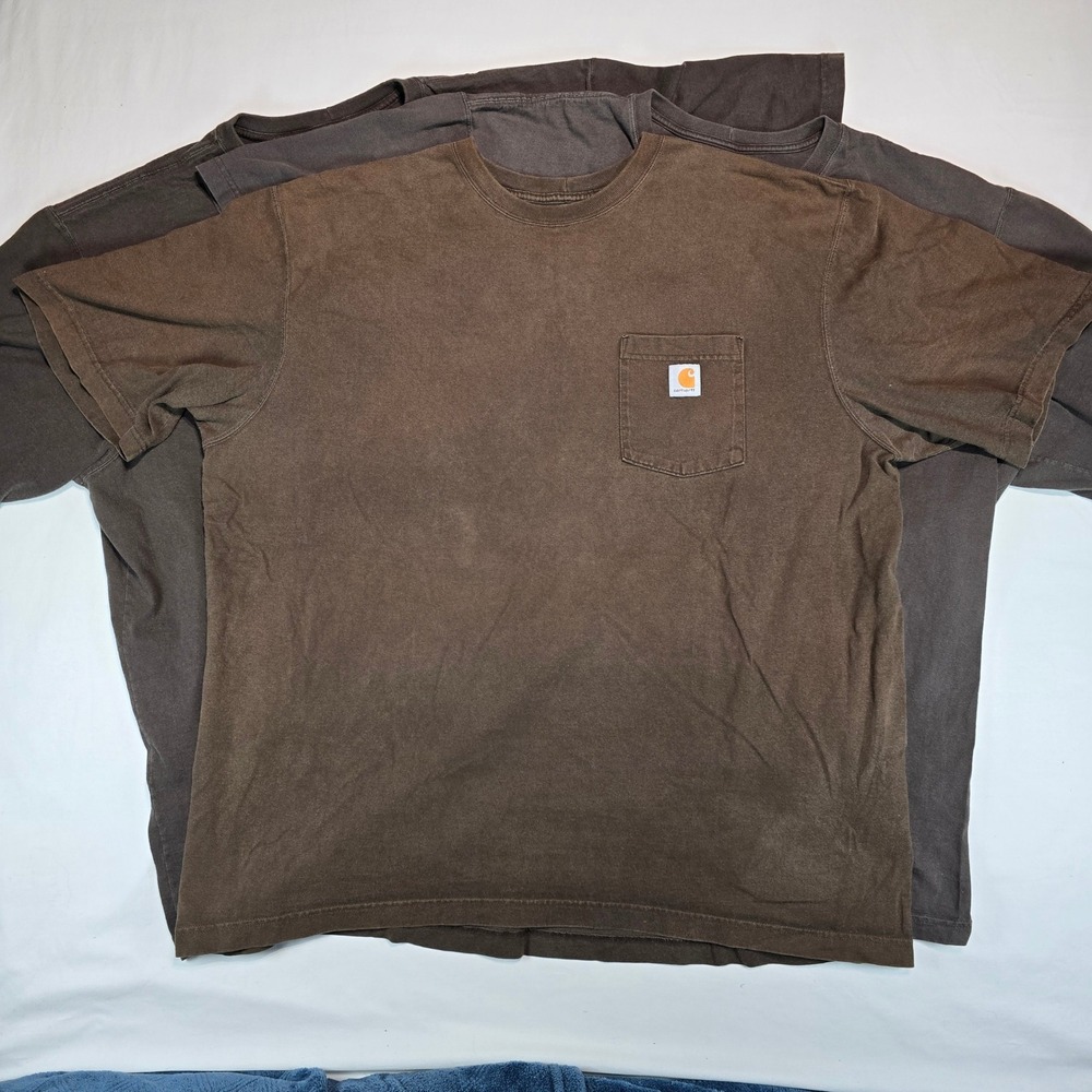 Carhartt K87 Workwear Pocket T-Shirt Pack of 3 Brown 2XL Original Fit Mens Tee